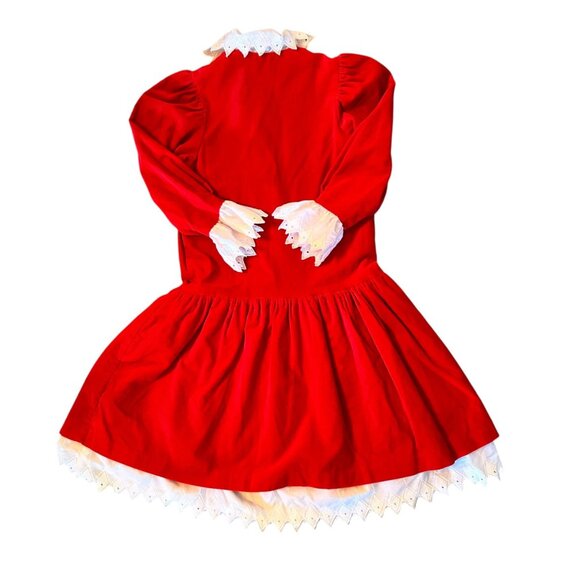 Vintage Golden Rainbow Cherry Red Velvet Modest Dress Eyelet Embroidered Collar - Picture 5 of 5